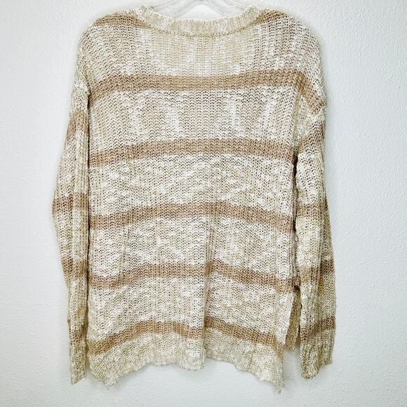 Lovestitch Marble Tan & Taupe Stripe Loose Knit Hi-Low Sweater M - Picture 8 of 14
